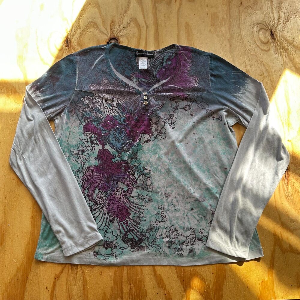 Appropriate Behavior Floral Bedazzled Long Sleeve Top - XXL
